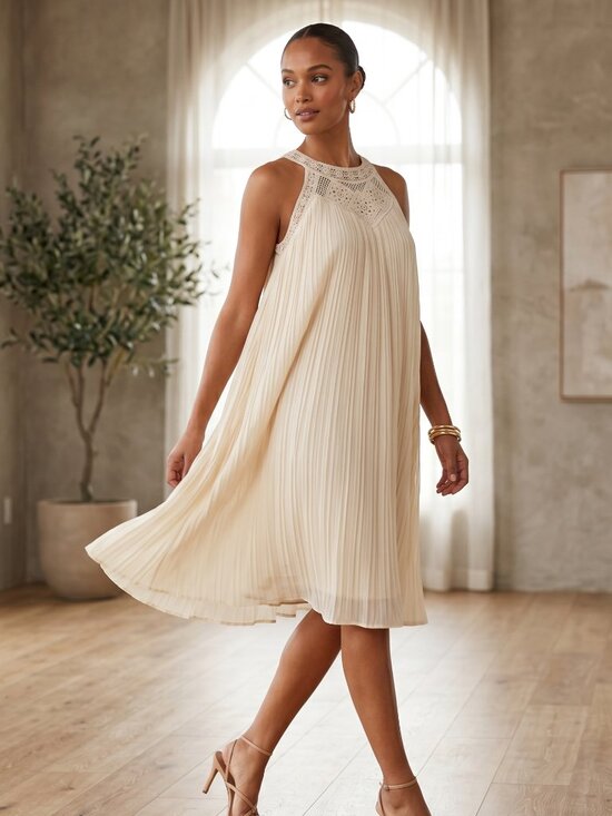 Zesica Dresses & Skirts - NWT | Zesica Pleated Crochet Halter Dress | Cream White | Medium